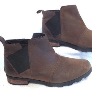 SOREL Brown Leather Flat EMELIE™ CHELSEA Boots